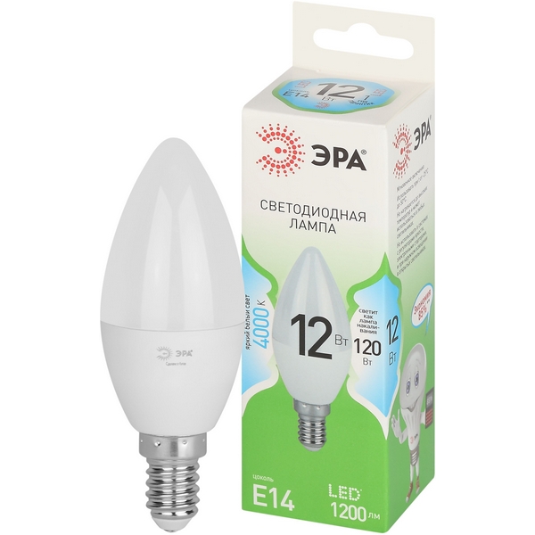 

Лампочка светодиодная E14 12W ЭРА LED B35-12W-840-E14 GL, LED B35-12W-840-E14 GL