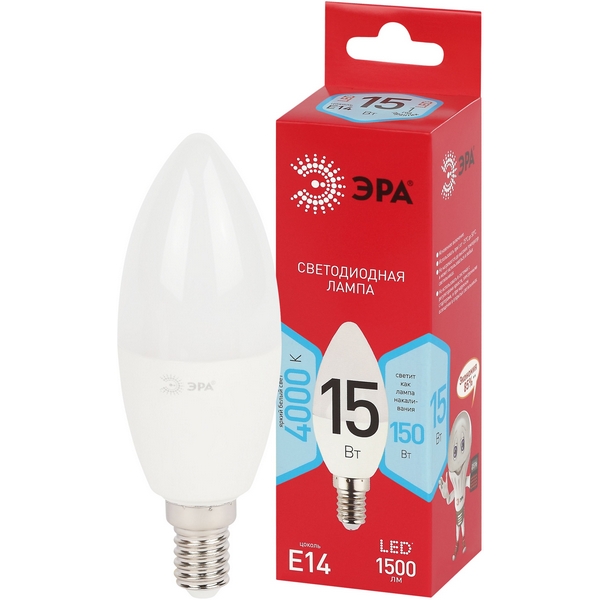 Изображение товара Лампочка светодиодная E14 15Вт ЭРА LED B35-15W-840-E14 R LED B35-15W-840-E14 R
