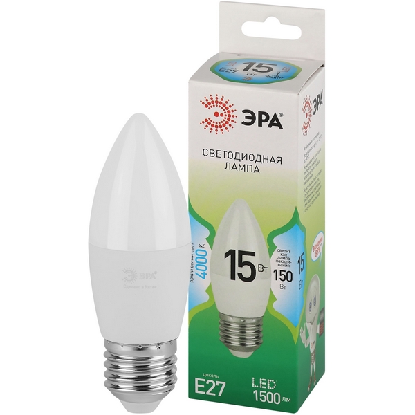 

Лампочка светодиодная E27 15W ЭРА LED B35-15W-840-E27 GL, LED B35-15W-840-E27 GL