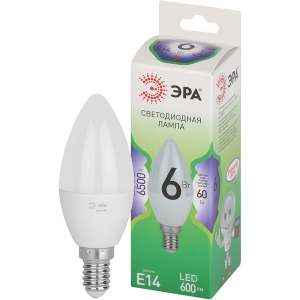 

Лампочка светодиодная E14 6W ЭРА LED B35-6W-865-E14 GL, LED B35-6W-865-E14 GL