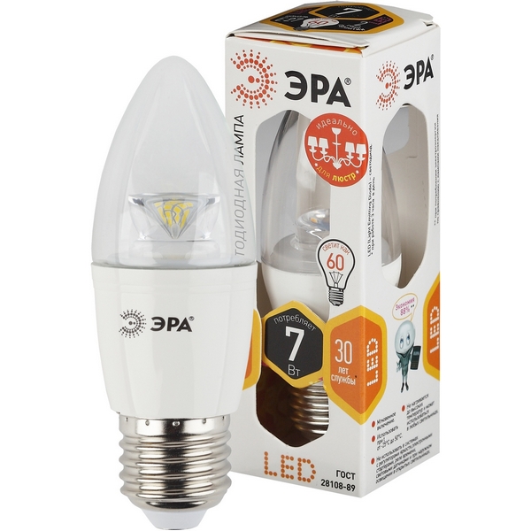 Изображение товара Светодиодная лампочка E27 7 Вт теплый белый свет ЭРА LED B35-7W-827