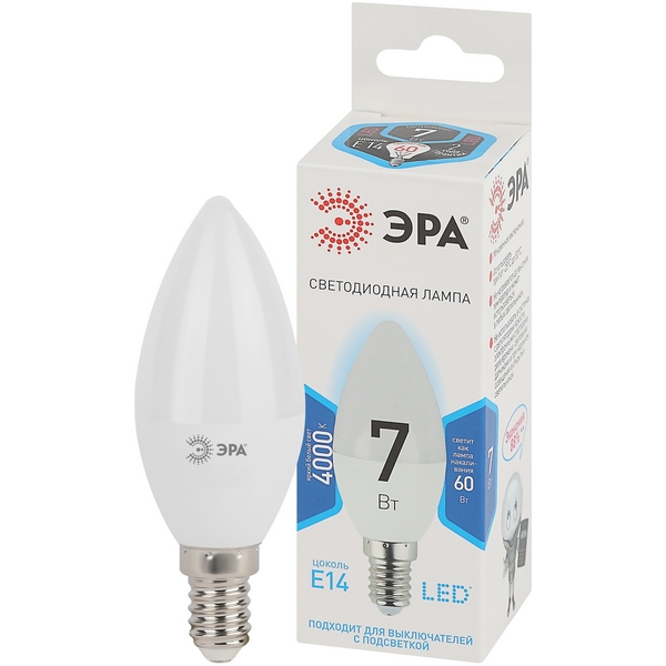 

Лампочка светодиодная E14 7W ЭРА LED B35-7W-840-E14, LED B35-7W-840-E14