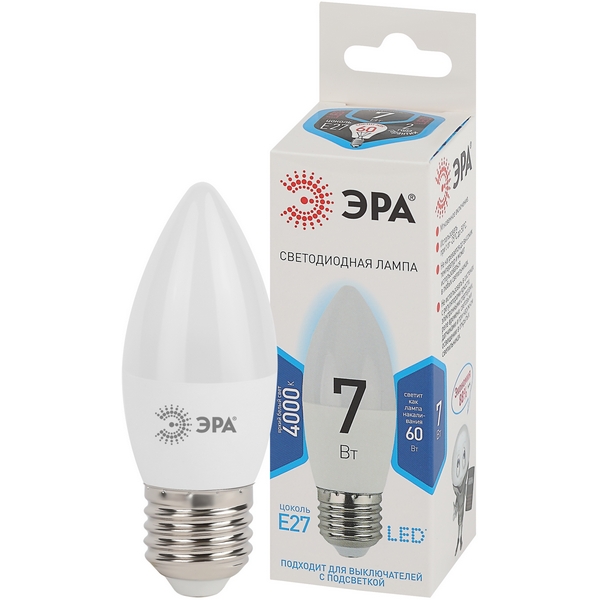 

Лампочка светодиодная E27 7W ЭРА LED B35-7W-840-E27, LED B35-7W-840-E27