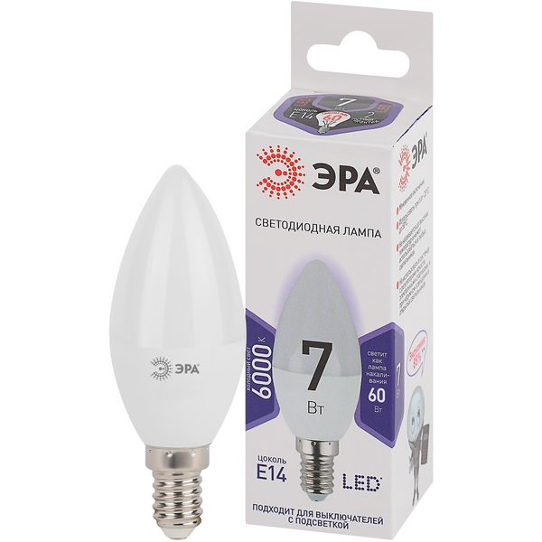 

Лампочка светодиодная E14 7W ЭРА LED B35-7W-860-E14, LED B35-7W-860-E14