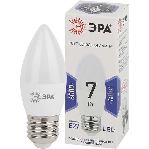

Лампочка светодиодная E27 7W ЭРА LED B35-7W-860-E27, LED B35-7W-860-E27