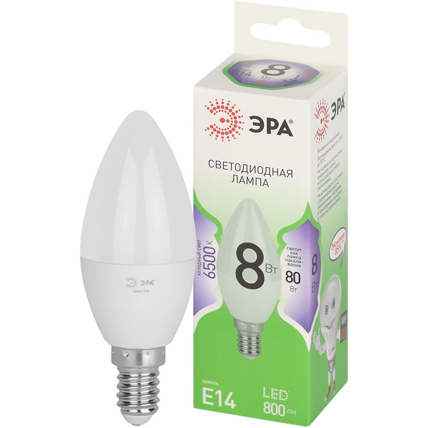 

Лампочка светодиодная E14 8W ЭРА LED B35-8W-865-E14 GL, LED B35-8W-865-E14 GL