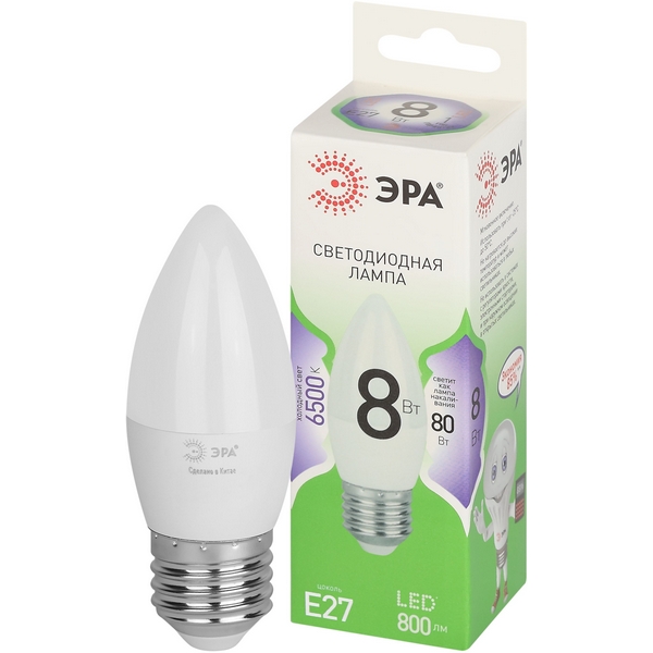 

Лампочка светодиодная E27 8W ЭРА LED B35-8W-865-E27 GL, LED B35-8W-865-E27 GL