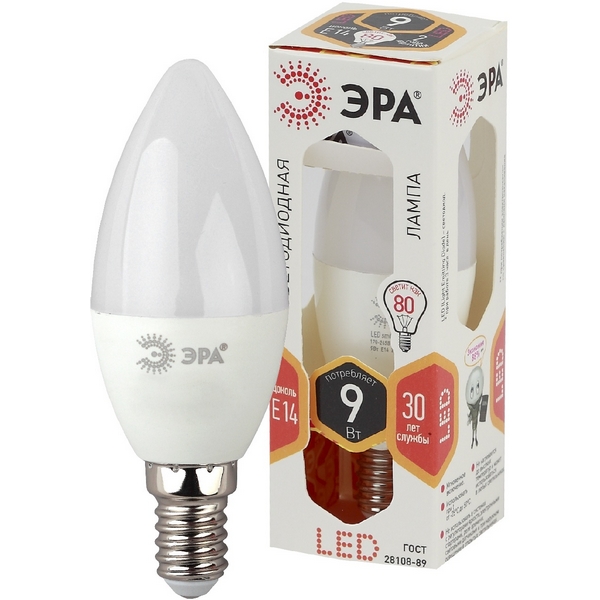 

Лампочка светодиодная E14 9W ЭРА LED B35-9W-827-E14, LED B35-9W-827-E14