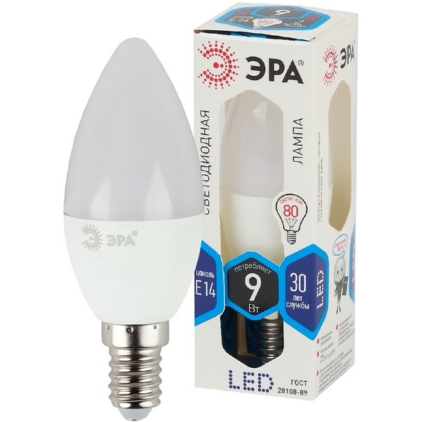 

Лампочка светодиодная E14 9W ЭРА LED B35-9W-840-E14, LED B35-9W-840-E14