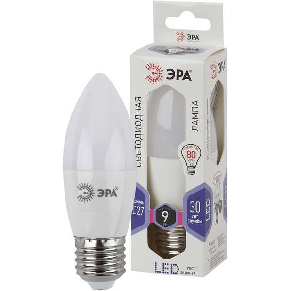 

Лампочка светодиодная E27 9W ЭРА LED B35-9W-860-E27, LED B35-9W-860-E27