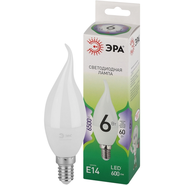 

Лампочка светодиодная E14 6W ЭРА LED BXS-6W-865-E14 GL, LED BXS-6W-865-E14 GL