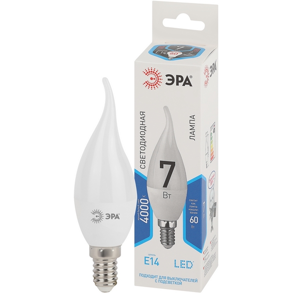 

Лампочка светодиодная E14 7W ЭРА LED BXS-7W-840-E14, LED BXS-7W-840-E14