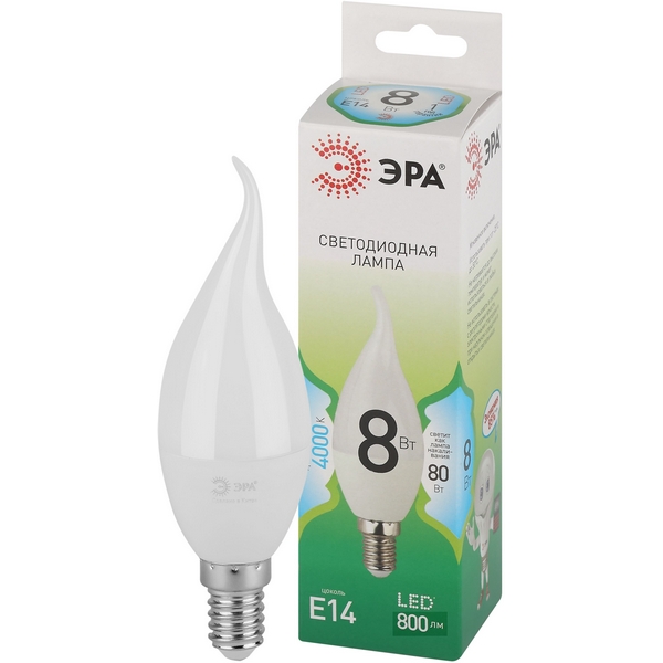 

Лампочка светодиодная E14 8W ЭРА LED BXS-8W-840-E14 GL, LED BXS-8W-840-E14 GL