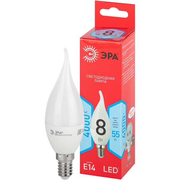 

Лампочка светодиодная E14 8W ЭРА LED BXS-8W-840-E14 R, LED BXS-8W-840-E14 R