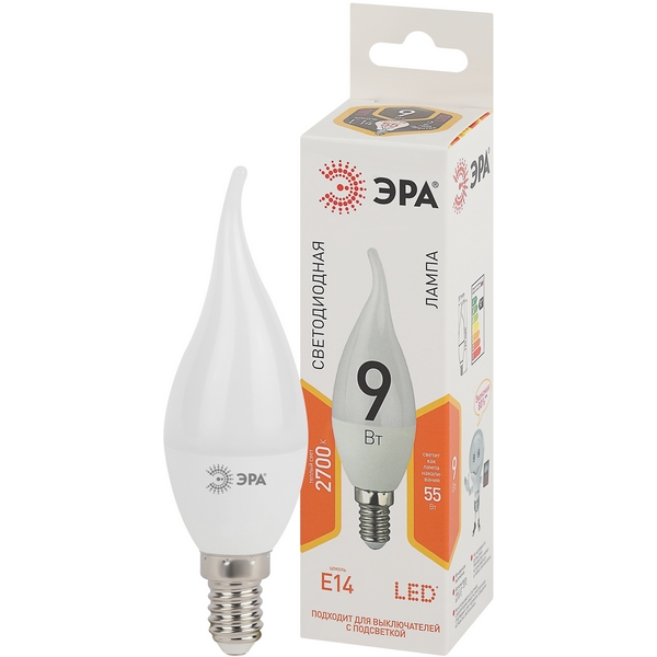 

Лампочка светодиодная E14 9W ЭРА LED BXS-9W-827-E14, LED BXS-9W-827-E14