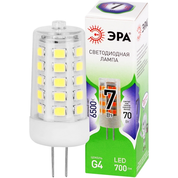 

Лампочка светодиодная G4 7W ЭРА LED G4-JC-7W-865-12V GL, LED G4-JC-7W-865-12V GL