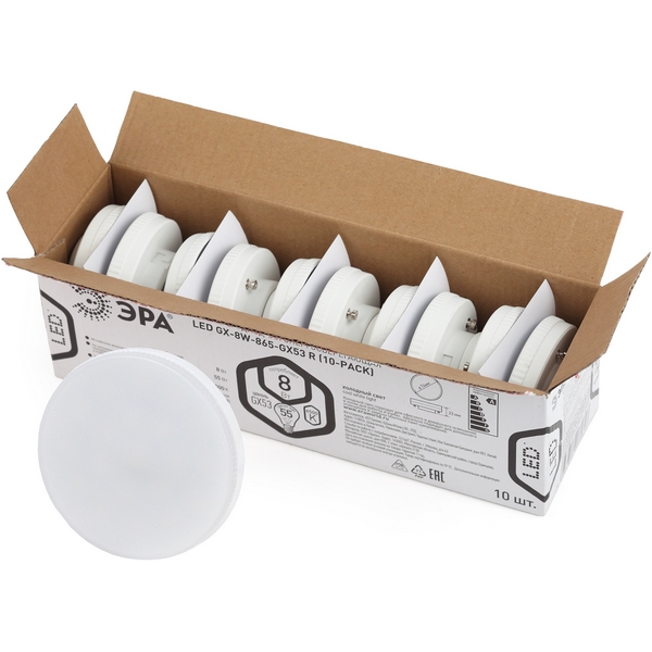 Изображение товара Лампочка светодиодная GX53 8W ЭРА LED GX-8W-865-GX53 R (10-PACK) Изображение товара Лампочка светодиодная GX53 8W ЭРА LED GX-8W-865-GX53 R (10-PACK)
