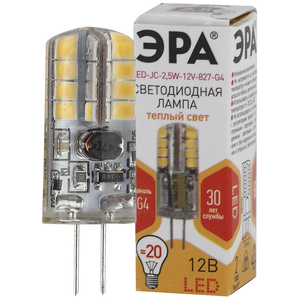 

Лампочка светодиодная G4 2,5W ЭРА LED JC-2,5W-12V-827-G4, LED JC-2,5W-12V-827-G4