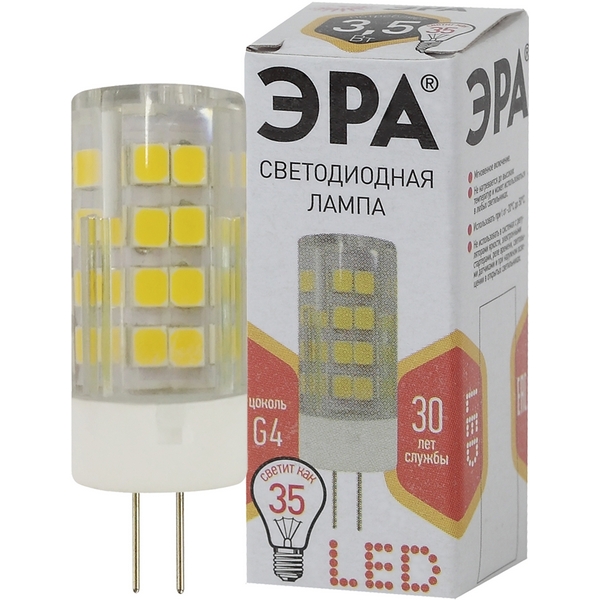 

Лампочка светодиодная G4 3,5W ЭРА LED JC-3,5W-220V-CER-827-G4, LED JC-3,5W-220V-CER-827-G4