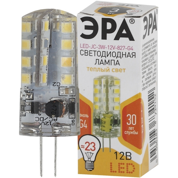 

Лампочка светодиодная G4 3W ЭРА LED JC-3W-12V-827-G4, LED JC-3W-12V-827-G4