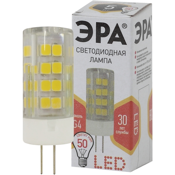 

Лампочка светодиодная G4 5W ЭРА LED JC-5W-220V-CER-827-G4, LED JC-5W-220V-CER-827-G4