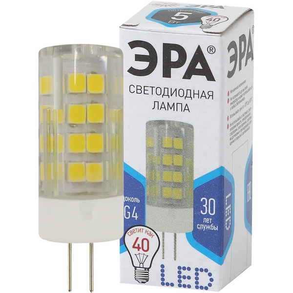 

Лампочка светодиодная G4 5W ЭРА LED JC-5W-220V-CER-840-G4, LED JC-5W-220V-CER-840-G4