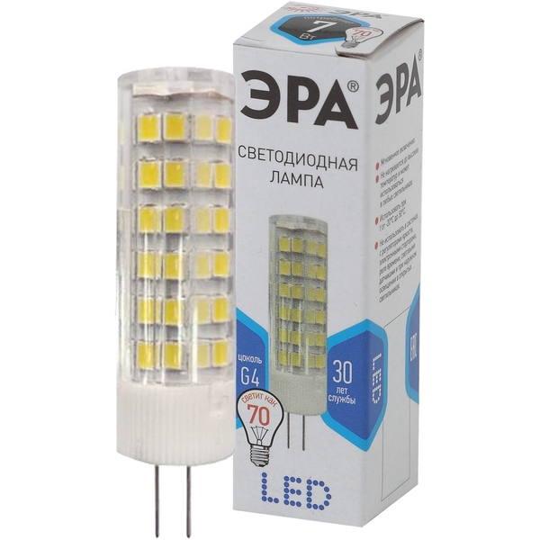 

Лампочка светодиодная G4 7W ЭРА LED JC-7W-220V-CER-840-G4, LED JC-7W-220V-CER-840-G4