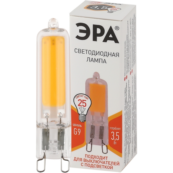 

Лампочка светодиодная G9 3,5Вт ЭРА LED JCD-3,5W-GL-827-G9 LED JCD-3,5W-GL-827-G9, LED JCD-3,5W-GL-827-G9 LED JCD-3,5W-GL-827-G9