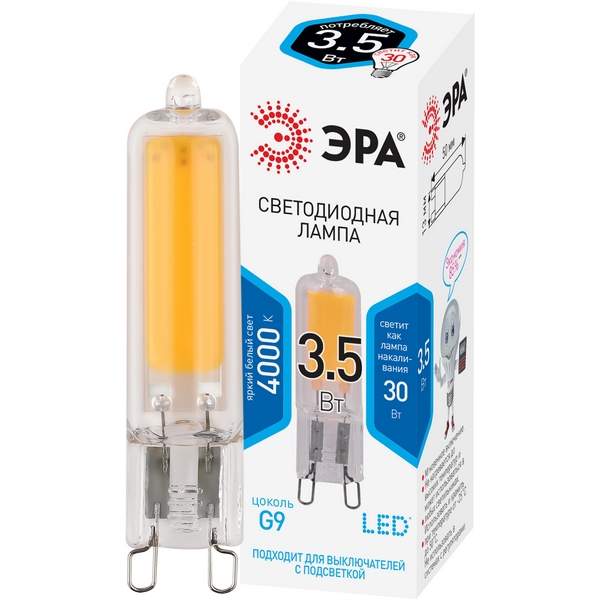

Лампочка светодиодная G9 3,5 Вт ЭРА LED JCD-3,5W-GL-840-G9 LED JCD-3,5W-GL-840-G9, LED JCD-3,5W-GL-840-G9 LED JCD-3,5W-GL-840-G9