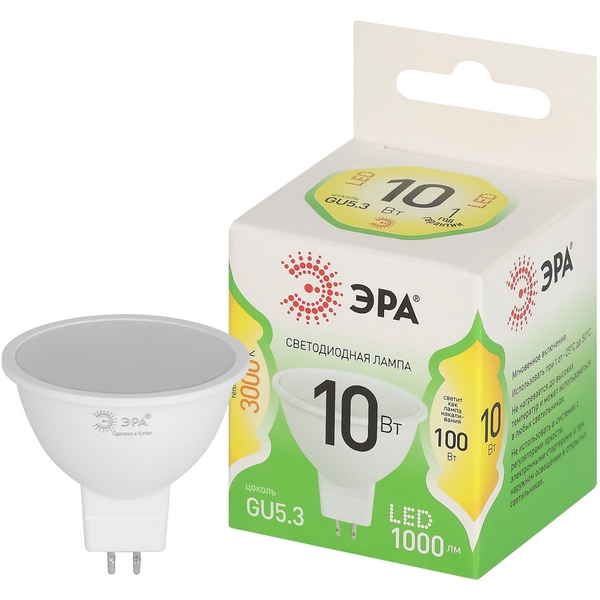 

Лампочка светодиодная GU5.3 10W ЭРА LED MR16-10W-830-GU5.3 GL, LED MR16-10W-830-GU5.3 GL