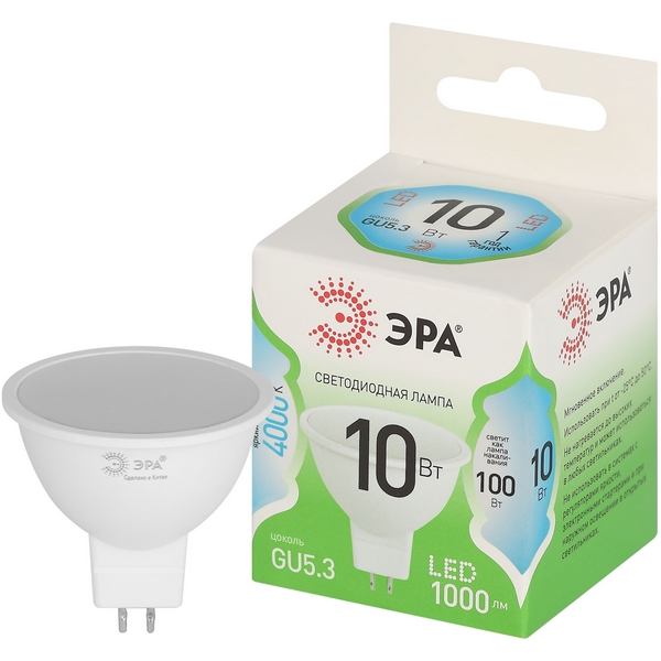

Лампочка светодиодная GU5.3 10W ЭРА LED MR16-10W-840-GU5.3 GL, LED MR16-10W-840-GU5.3 GL