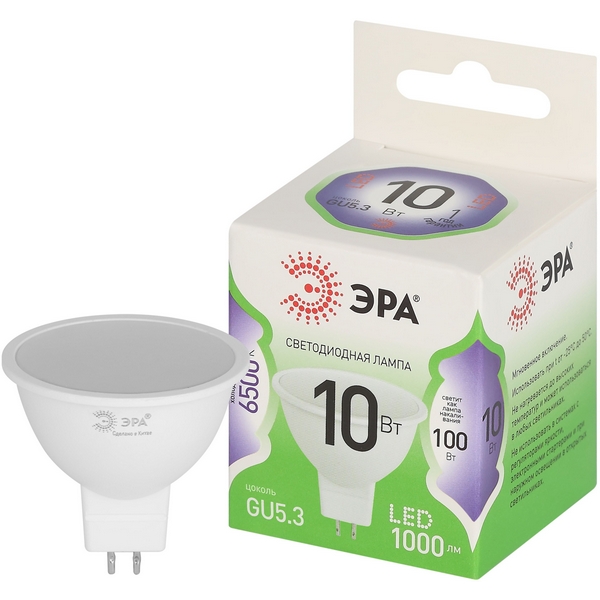 

Лампочка светодиодная GU5.3 10W ЭРА LED MR16-10W-865-GU5.3 GL, LED MR16-10W-865-GU5.3 GL