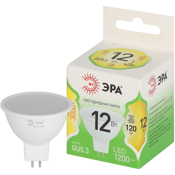 

Лампочка светодиодная GU10 12W ЭРА LED MR16-12W-830-GU10 GL, LED MR16-12W-830-GU10 GL
