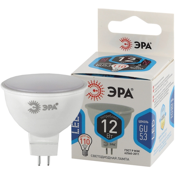 

Лампочка светодиодная GU5.3 12W ЭРА LED MR16-12W-840-GU5.3, LED MR16-12W-840-GU5.3