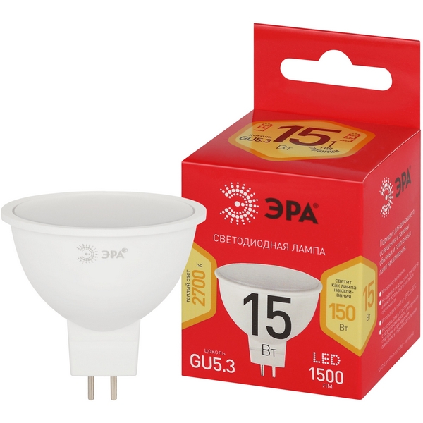 Изображение товара Лампочка светодиодная GU5.3 15Вт ЭРА LED MR16-15W-827-GU5.3 R LED MR16-15W-827-GU5.3 R