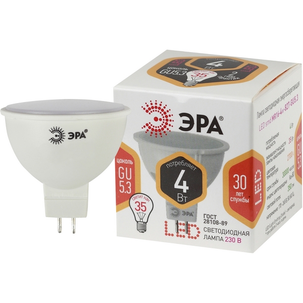 

Лампочка светодиодная GU5.3 4W ЭРА LED MR16-4W-827-GU5.3, LED MR16-4W-827-GU5.3