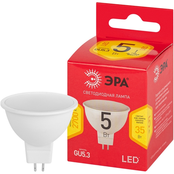 

Лампочка светодиодная GU5.3 5W ЭРА LED MR16-5W-827-GU5.3 R, LED MR16-5W-827-GU5.3 R