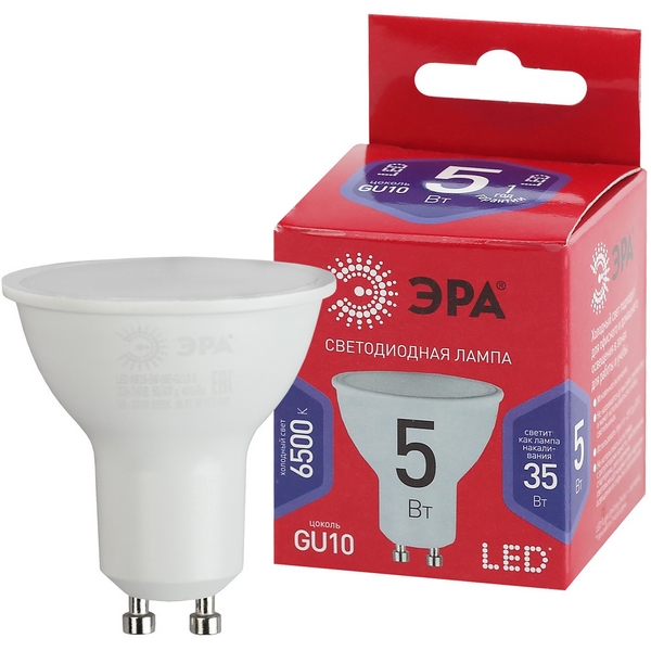 

Лампочка светодиодная GU10 5W ЭРА LED MR16-5W-865-GU10 R, LED MR16-5W-865-GU10 R