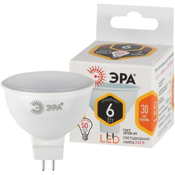 

Лампочка светодиодная GU5.3 6W ЭРА LED MR16-6W-827-GU5.3, LED MR16-6W-827-GU5.3