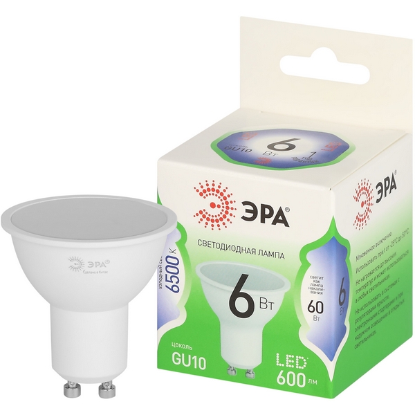 

Лампочка светодиодная GU10 6W ЭРА LED MR16-6W-865-GU10 GL, LED MR16-6W-865-GU10 GL