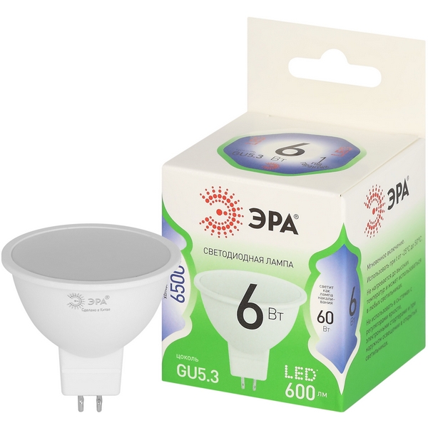 

Лампочка светодиодная GU5.3 6W ЭРА LED MR16-6W-865-GU5.3 GL, LED MR16-6W-865-GU5.3 GL