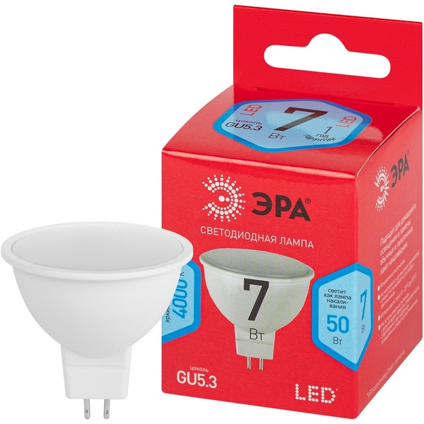 

Лампочка светодиодная GU5.3 7W ЭРА LED MR16-7W-840-GU5.3 R, LED MR16-7W-840-GU5.3 R