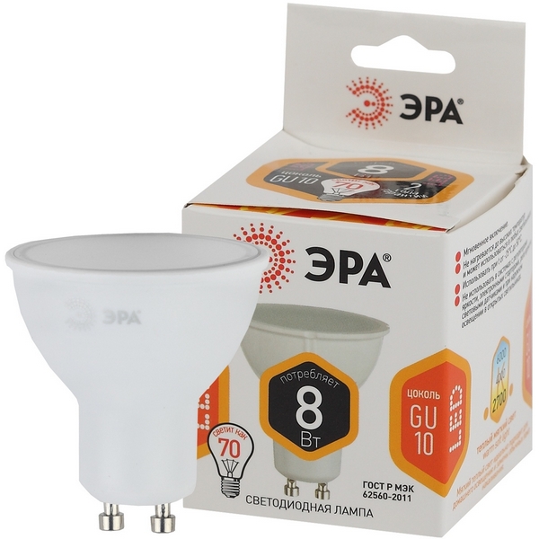 

Лампочка светодиодная GU10 8W ЭРА LED MR16-8W-827-GU10, LED MR16-8W-827-GU10