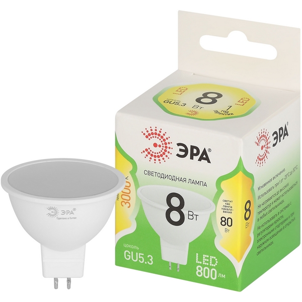 

Лампочка светодиодная GU5.3 8W ЭРА LED MR16-8W-830-GU5.3 GL, LED MR16-8W-830-GU5.3 GL