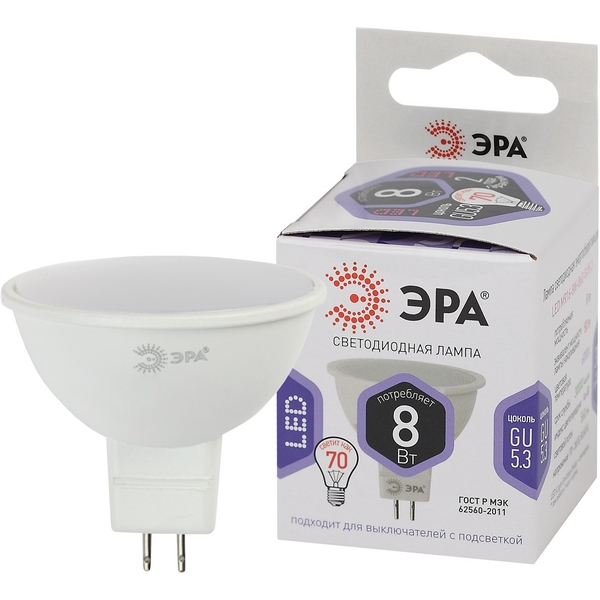 

Лампочка светодиодная GU5.3 8W ЭРА LED MR16-8W-860-GU5.3, LED MR16-8W-860-GU5.3