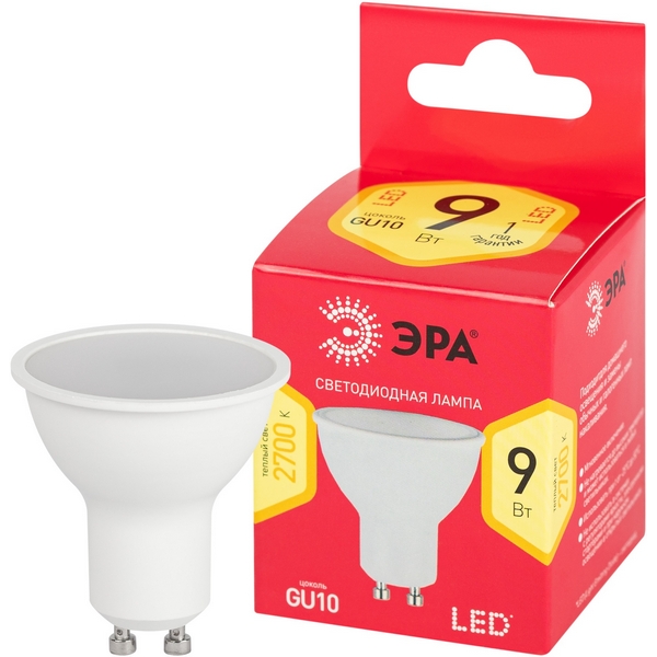 

Лампочка светодиодная GU10 9W ЭРА LED MR16-9W-827-GU10 R, LED MR16-9W-827-GU10 R