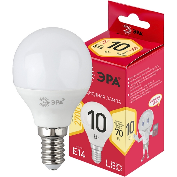 

Лампочка светодиодная E14 10W ЭРА LED P45-10W-827-E14 R, LED P45-10W-827-E14 R