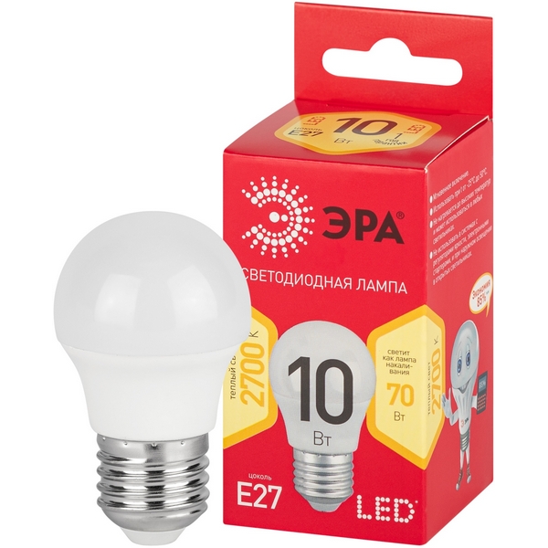 

Лампочка светодиодная E27 10W ЭРА LED P45-10W-827-E27 R, LED P45-10W-827-E27 R