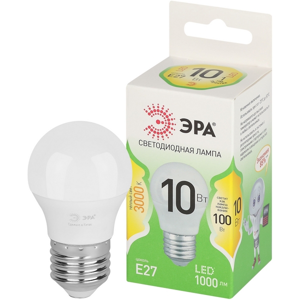 

Лампочка светодиодная E27 10W ЭРА LED P45-10W-830-E27 GL, LED P45-10W-830-E27 GL