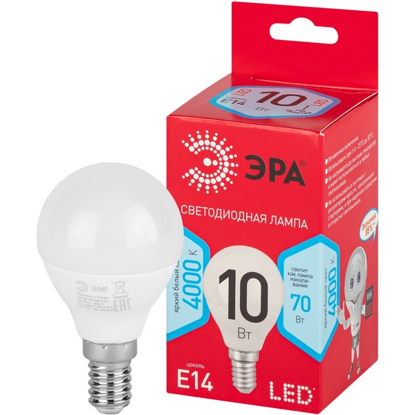 

Лампочка светодиодная E14 10W ЭРА LED P45-10W-840-E14 R, LED P45-10W-840-E14 R
